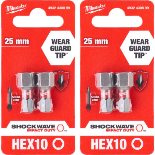 Hex H10x25мм (4шт) Бита для шуруповёрта ударная Shockwave MILWAUKEE