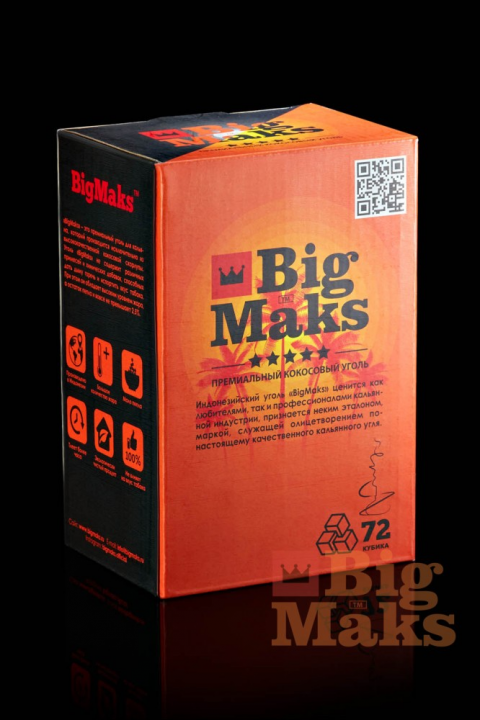 Кокосовый уголь «BigMaks Medium» куб 25 мм. (1 кг)