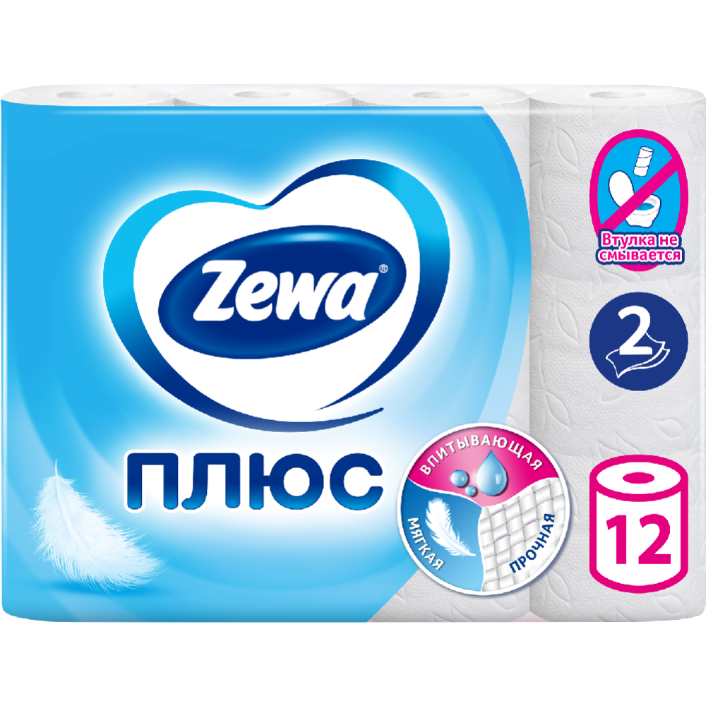 Туалетная бумага «Zewa» Плюс, без аромата, 12 рулонов #0