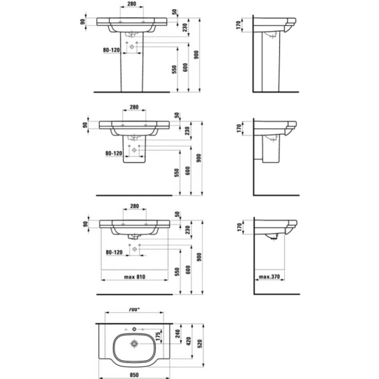 Умывальник «Laufen» LB3, 8106860001041, 85х52 см