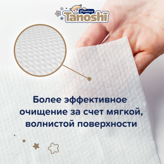 Детские влажные салфетки «Tanoshi» Premium, с алоэ вера, без запаха и спирта, 80 шт