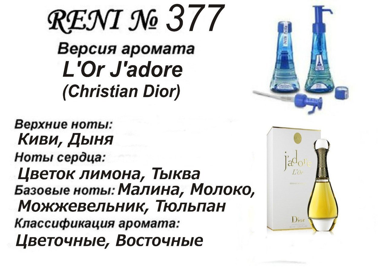 Духи Рени Reni 377 Аромат направления L'Or J'adore (Christian Dior) - 100 мл