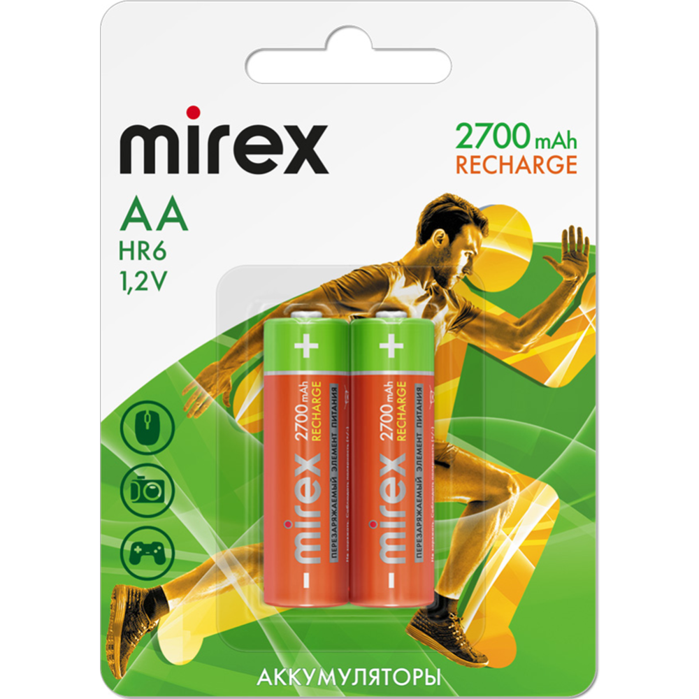 Комплект аккумуляторов «Mirex» HR6 2700mAh, HR6-27-E2, 2 шт