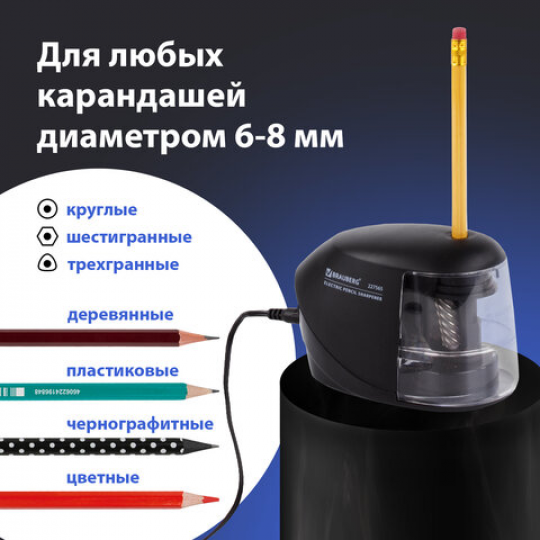 Точилка электрическая BRAUBERG "ORIGINAL", питание 220 В/4 батарейки АА, фрезерный механизм