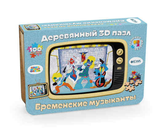 “Бременские музыканты”, деревянный 3D пазл-головоломка, мини