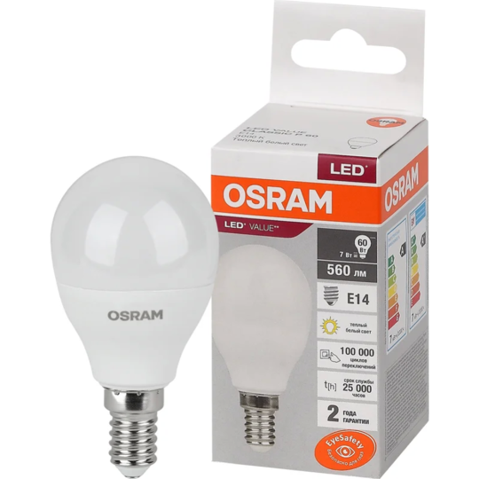 Светодиодная лампа «Osram» P60 7W 3000K Е14