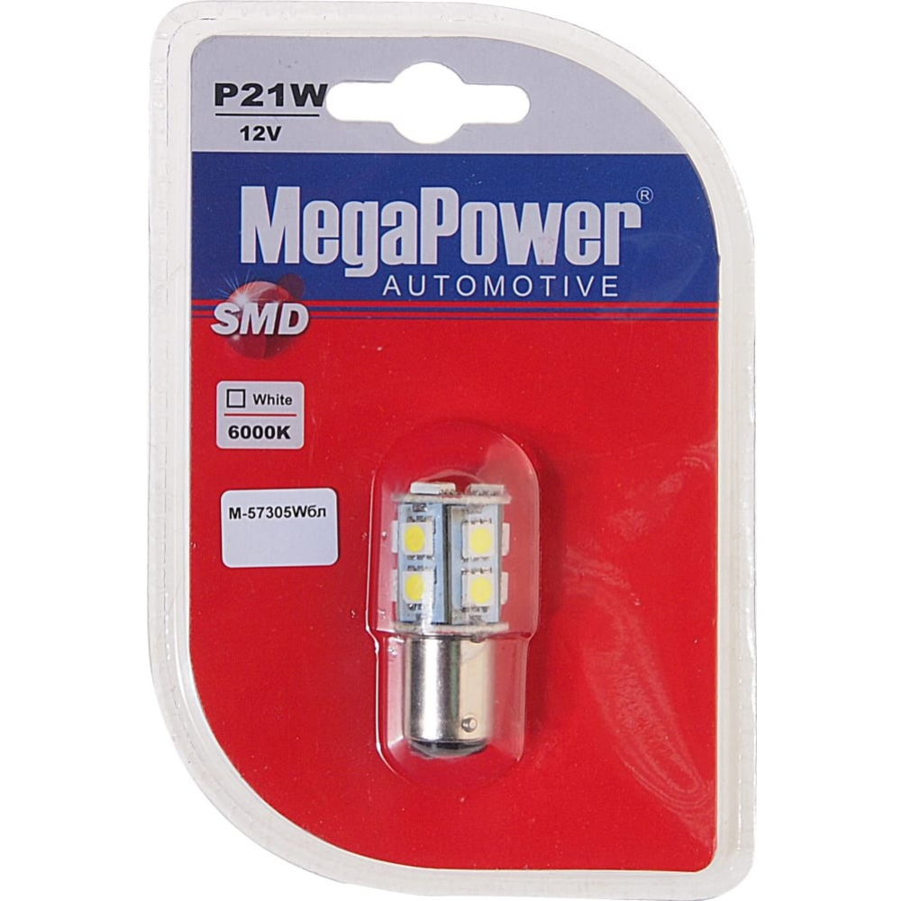 Автомобильная лампа «MegaPower» P21/5W, 13 SMD 5050 White, M-57305Wбл