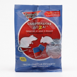 Средство от крыс и мышей Смертельная доза тесто-сырные брикеты " Тройной удар",200 гр