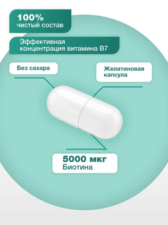 Биотин / Biotin 5000, 60 капсул, 5000 мкг, Healthys