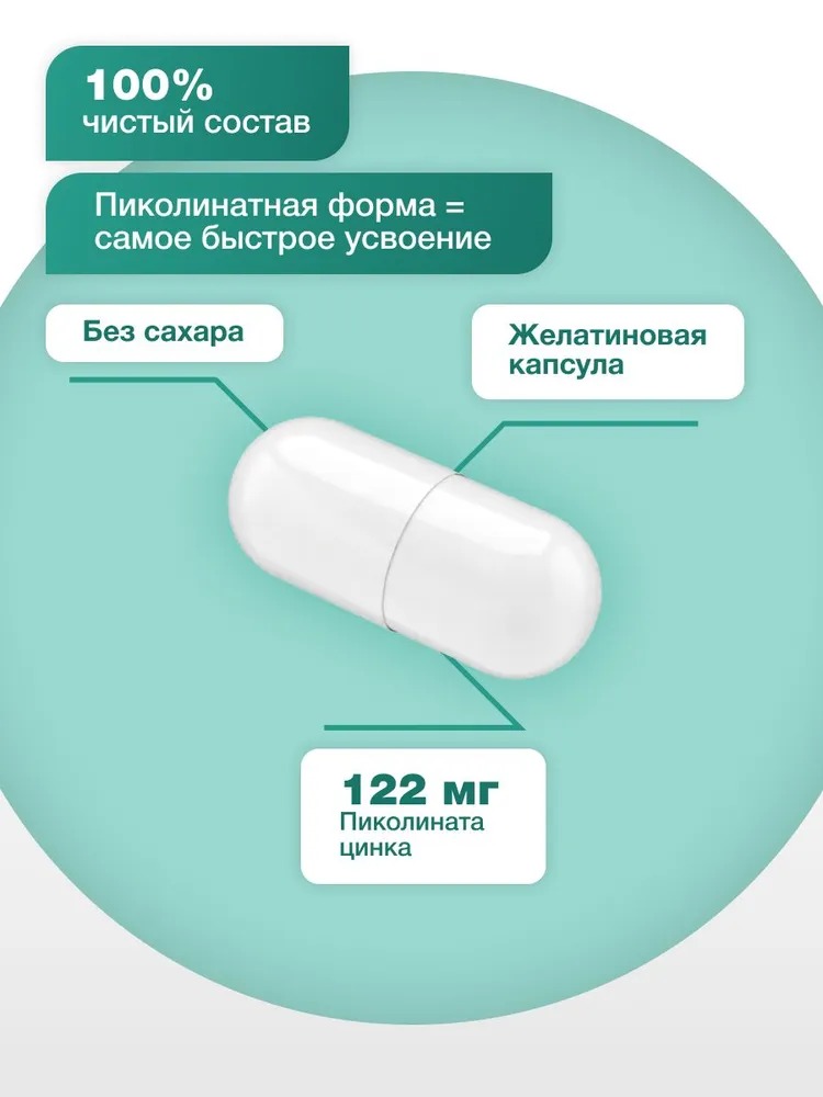 Пищевая добавка Цинк пиколинат Healthys Zinc Picolinate, 60 капсул, 122 мг