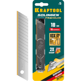 Лезвие для ножа «Kraftool» TiN Solingen, сегментированное, 09606-TIN-18-S5-z02, 18 мм, 5 шт