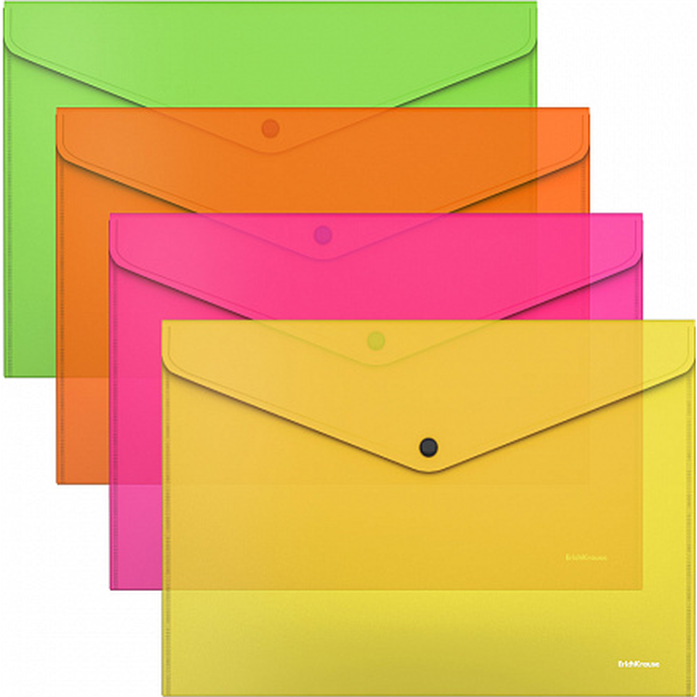 Папка-конверт «Erich Krause» Glossy Neon, 50300, А4 на кнопке #0
