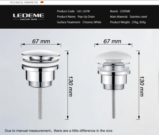 Донный клапан клик-клак Ledeme L67W, Белый