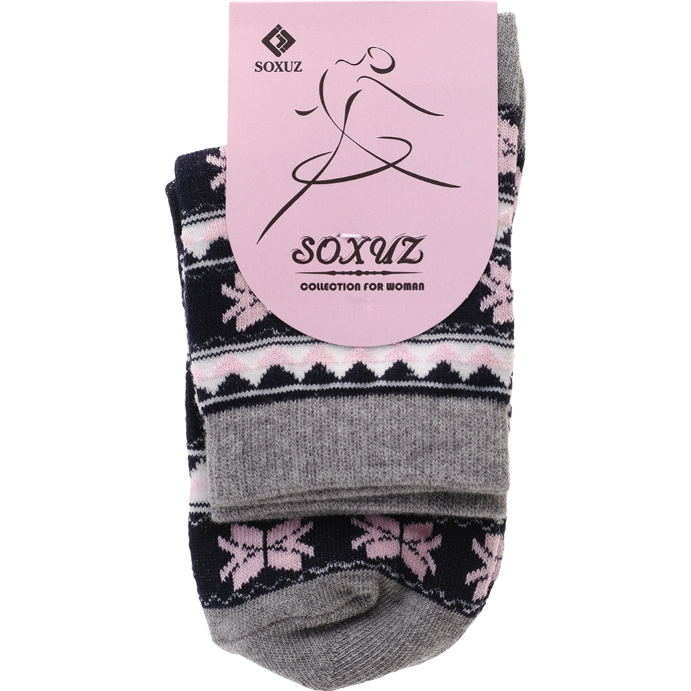 Носки женские «Soxuz» 401-Print-Long, черный/розовый, размер 23-25