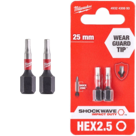 Hex H2.5x25мм (2шт) Бита для шуруповёрта ударная Shockwave MILWAUKEE