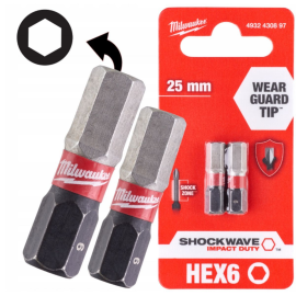 Hex H6x25мм (2шт) Бита для шуруповёрта ударная Shockwave MILWAUKEE