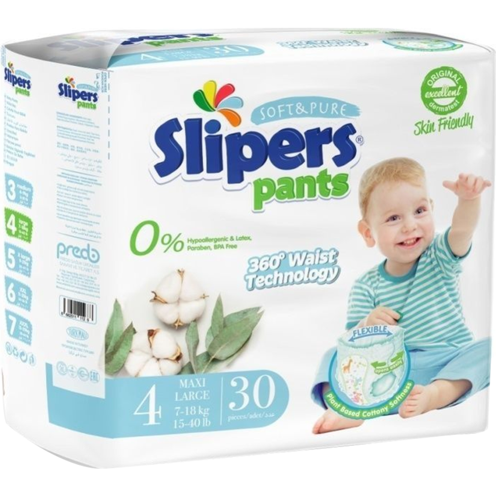 Трусики-подгузники детские «Slipers» L, 7-18 кг, 30 шт #0