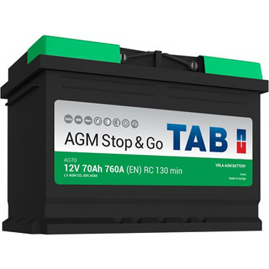 Аккумулятор «TAB» EcoDry Stop&Go AGM 70 R, 760A, 278х175х190 мм