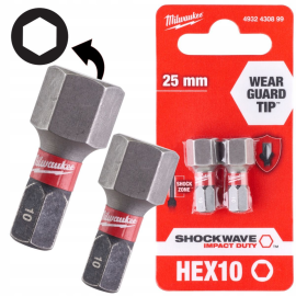 Hex H10x25мм (2шт) Бита для шуруповёрта ударная Shockwave MILWAUKEE