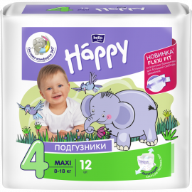 Подгузники детские «Bella Baby Happy» размер Maxi , 8-18 кг, 12 шт