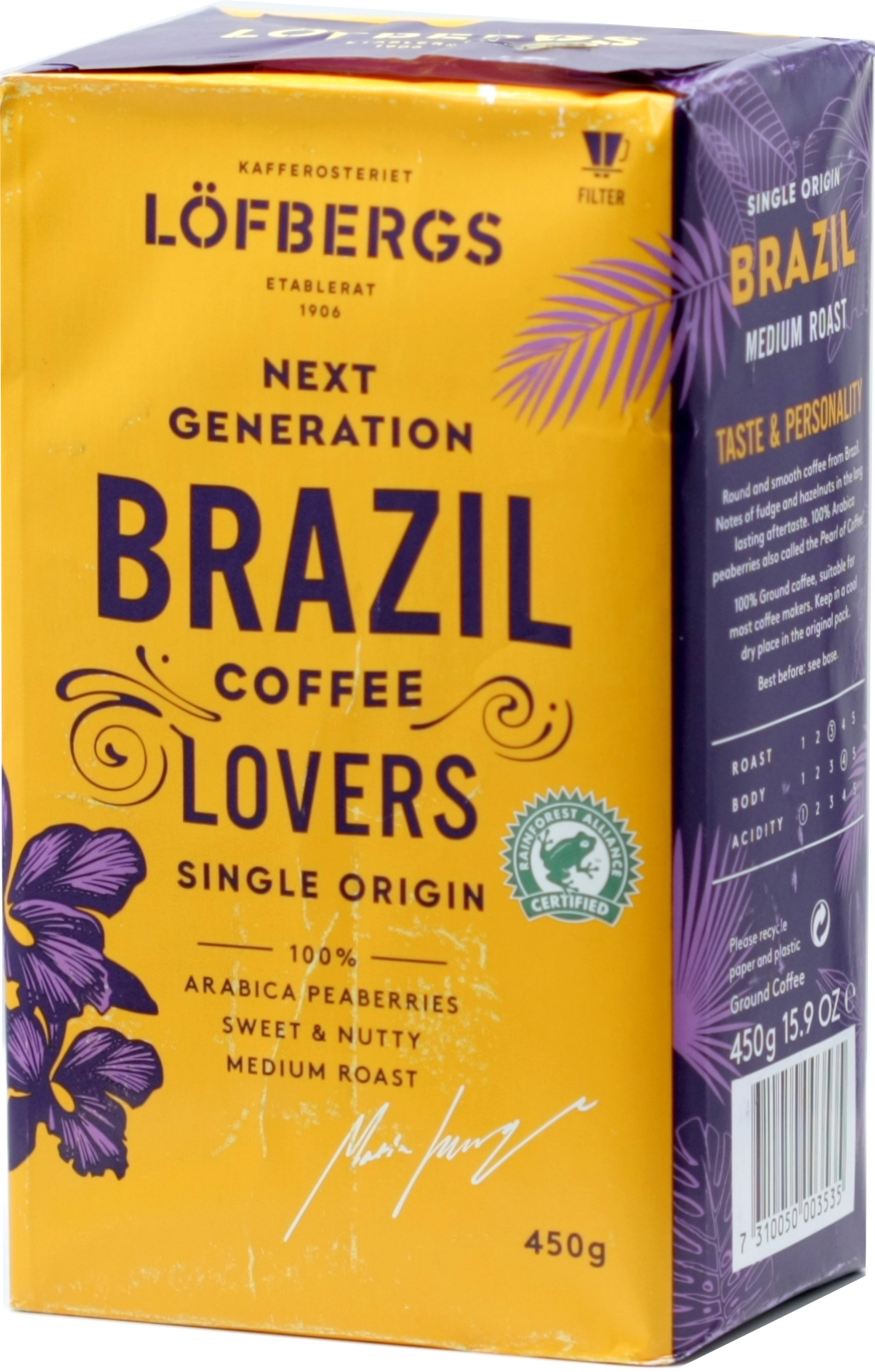 Кофе молотый Lofbergs Brazil Single Origin,450гр, Арабика, Швеция