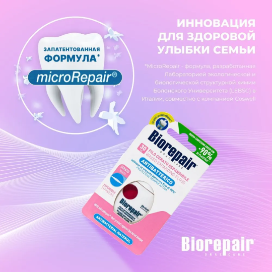 Зубная нить / нитка вощеная расширяющаяся Biorepair Filo Cerato Espandibile 2 шт. х 30 м