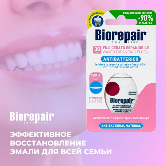 Зубная нить / нитка вощеная расширяющаяся Biorepair Filo Cerato Espandibile 2 шт. х 30 м