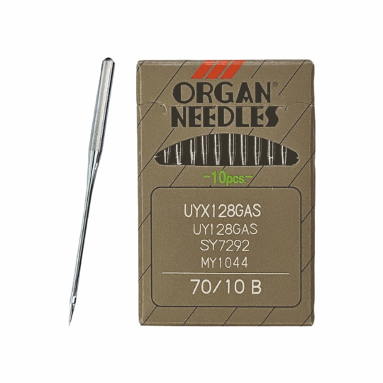 Иглы Organ UYx128 GAS № 70 B (SUK) для высокоэластичных тканей. Толстая колба. Для распошивальной швейной машины.