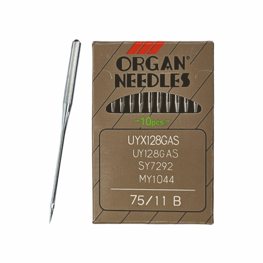 Иглы Organ UYx128 GAS № 75 B (SUK) для высокоэластичных тканей. Толстая колба. Для распошивальной швейной машины.