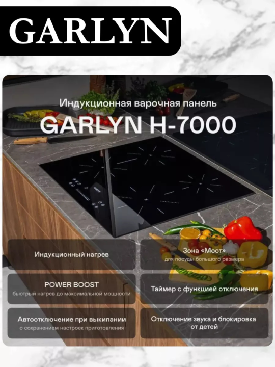 Варочная панель индукционная 4 конфорки GARLYN H-7000, черная