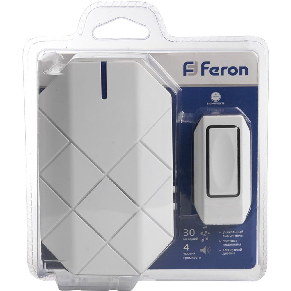 Дверной звонок «Feron» E-377, 41433, 30 мелодий, белый