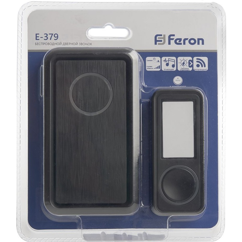 Дверной звонок «Feron» E-379, 41436, 18 мелодий, черный