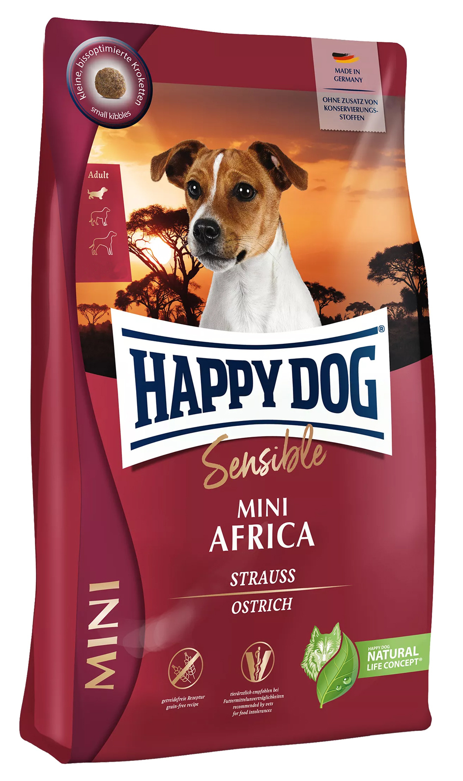 Сухой корм для собак Happy Dog Mini Sensible Africa со страусом, 4 кг