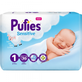 Под­гуз­ни­ки дет­ские «Pufies» Sensitive, размер Newborn, 2-5 кг, 36 шт