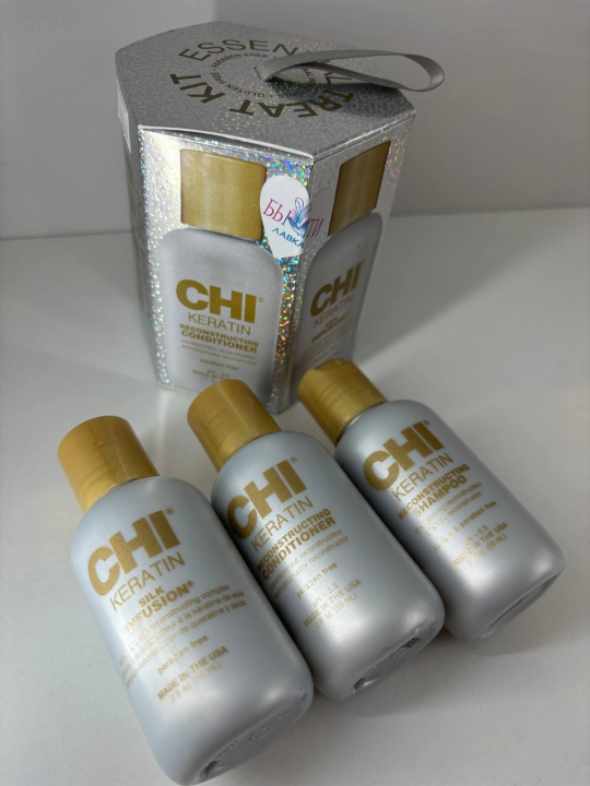 Набор CHI Keratin Шампунь 59 мл + Кондиционер 59мл + Шелк Silk Infusion 59мл