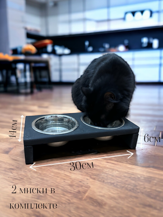 Подставка с мисками для собак и кошек черная