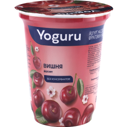 Йогурт «Yoguru» с фрук­то­вым на­пол­ни­те­лем вишня, 1.5%, 310 г