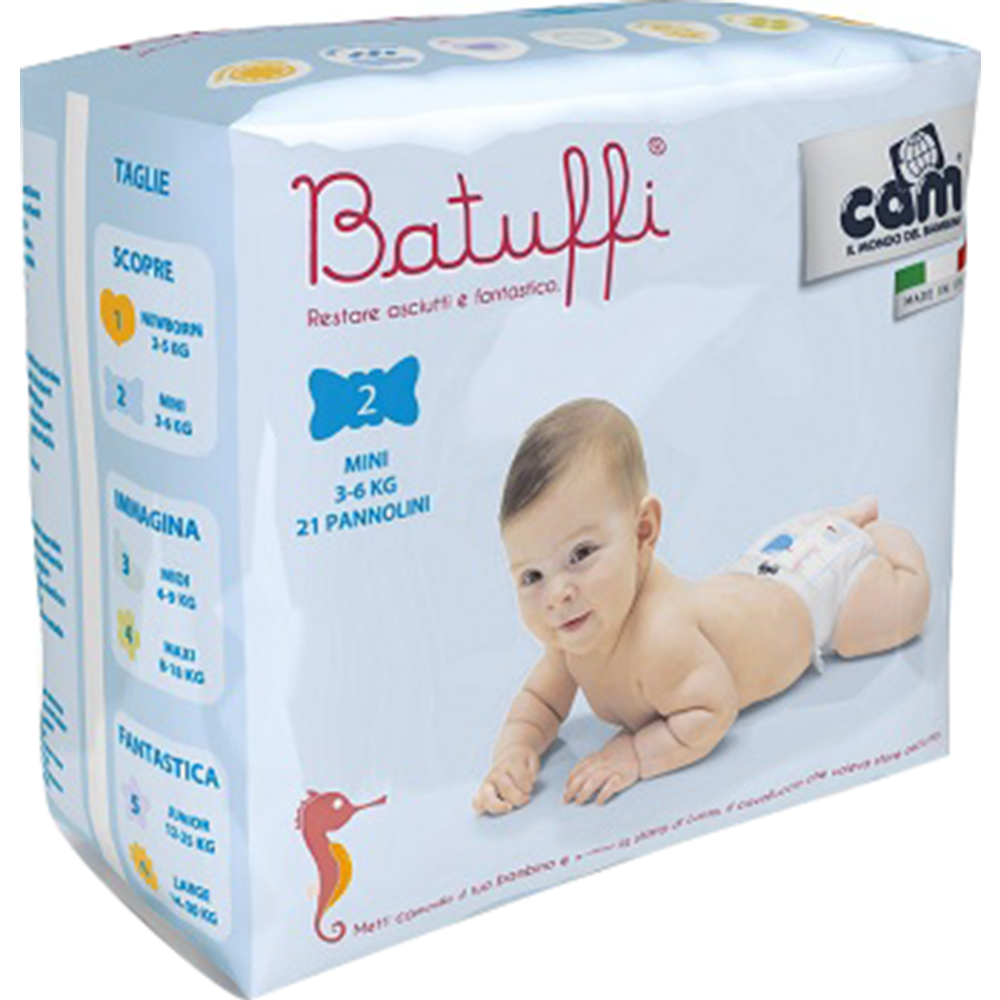 Подгузники детские «CAM» Pannolino Batuffi, V425, размер Mini 2, 3-6 кг, 21 шт