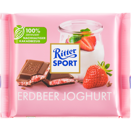 Шоколад молочный «Ritter Sport» с начинкой йогурт-клубника, 100 г