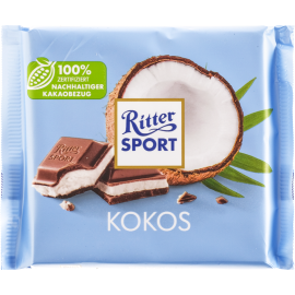 Шоколад молочный «Ritter Sport» с кокосовой начинкой, 100 г