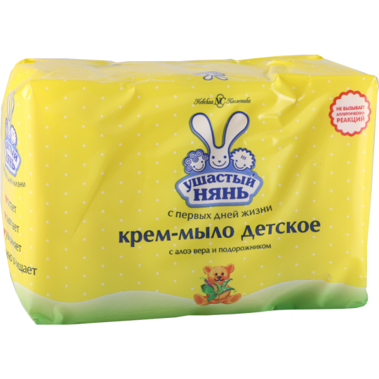 Крем-мыло детское «Ушастый нянь» с алоэ вера и подорожником 0+, 4х100 г