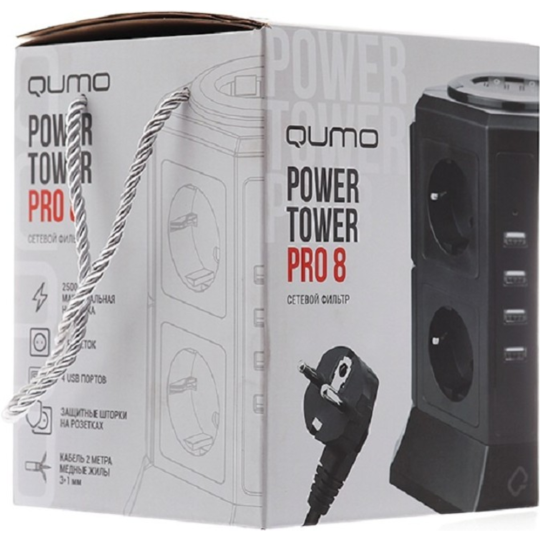 Сетевой фильтр «Qumo» Power Tower Pro, 8SP4U, P-0002, Q30557