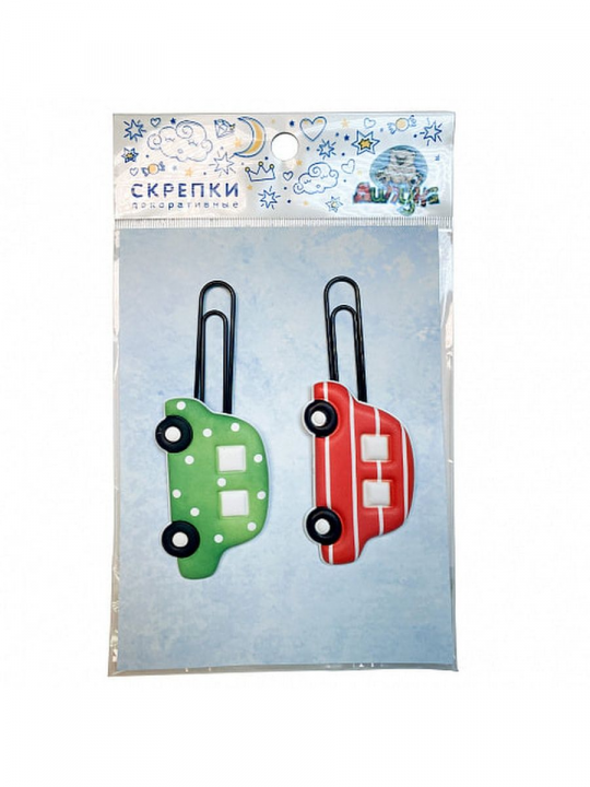 Декоративные скрепки "Липуня", "Машины" и "Мишка", 2 упаковки (арт. PCL011/PCL005)