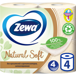 Туалетная бумага «Zewa Natural Soft» четырехслойная, 4 рулона