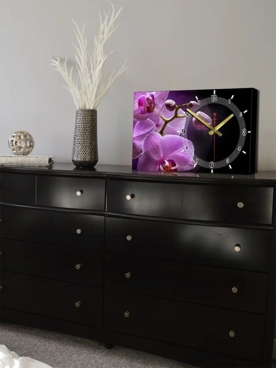 Часы на стену орхидея фиолетовая горизонтальные картина
