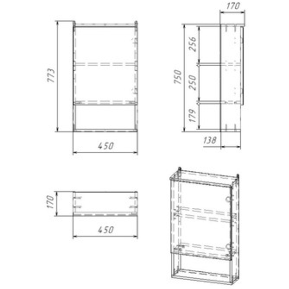 Зеркало-шкаф «Клик Мебель» Вега 4502, белый, 45х13.6х70 см