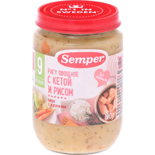 Пюре рыбное «Semper» рагу овощное кета-рис, 190 г