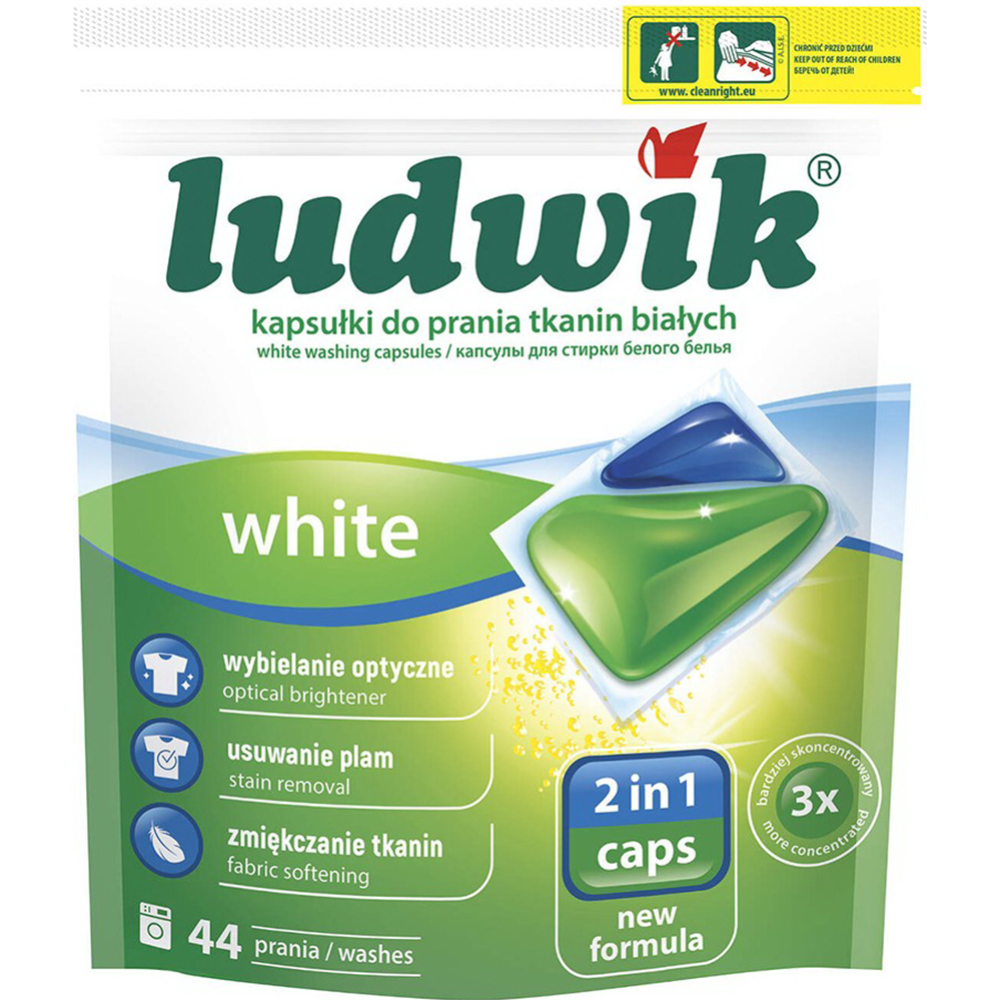 Капсулы для стирки «Ludwik» White 2 в 1, для белых тканей, 44 шт