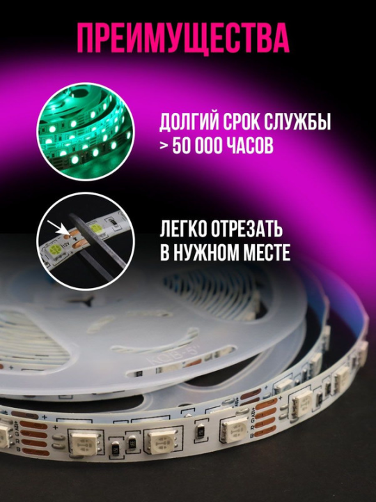 Лента светодиодная 5 метров GLS-5050-60-14.4-12-IP20-RGB 5038(5)