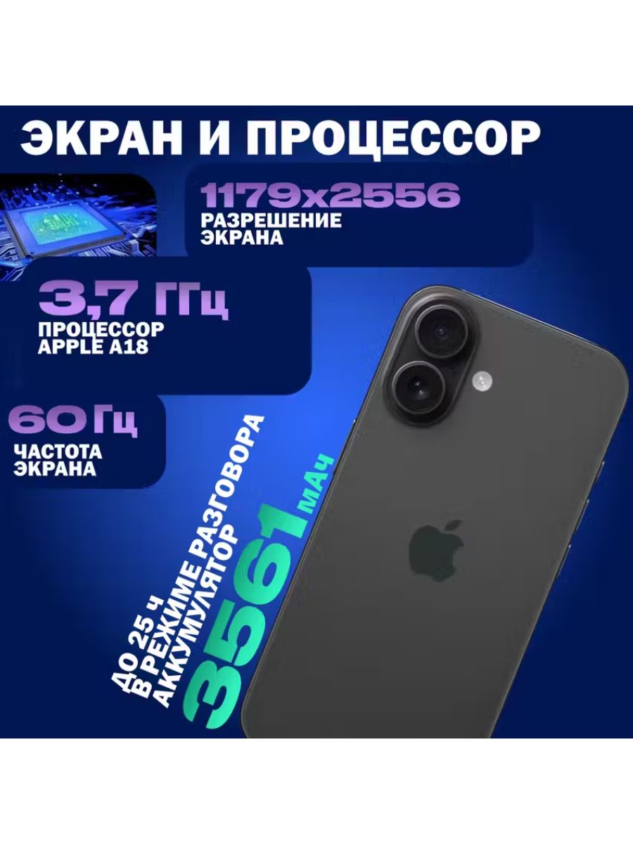 Смартфон Apple iPhone 16 128GB (черный)